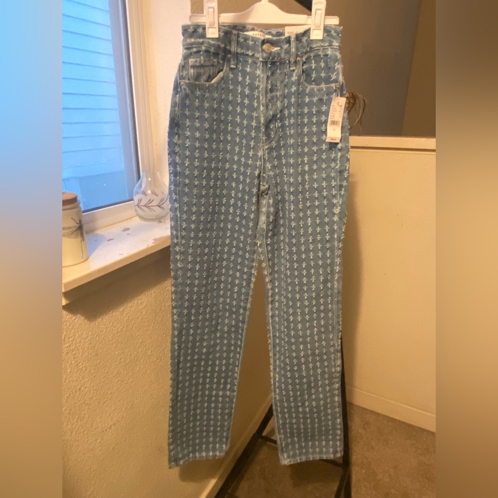 Pacsun dad jean. Washed blue. Cross stitch detail. Size 22